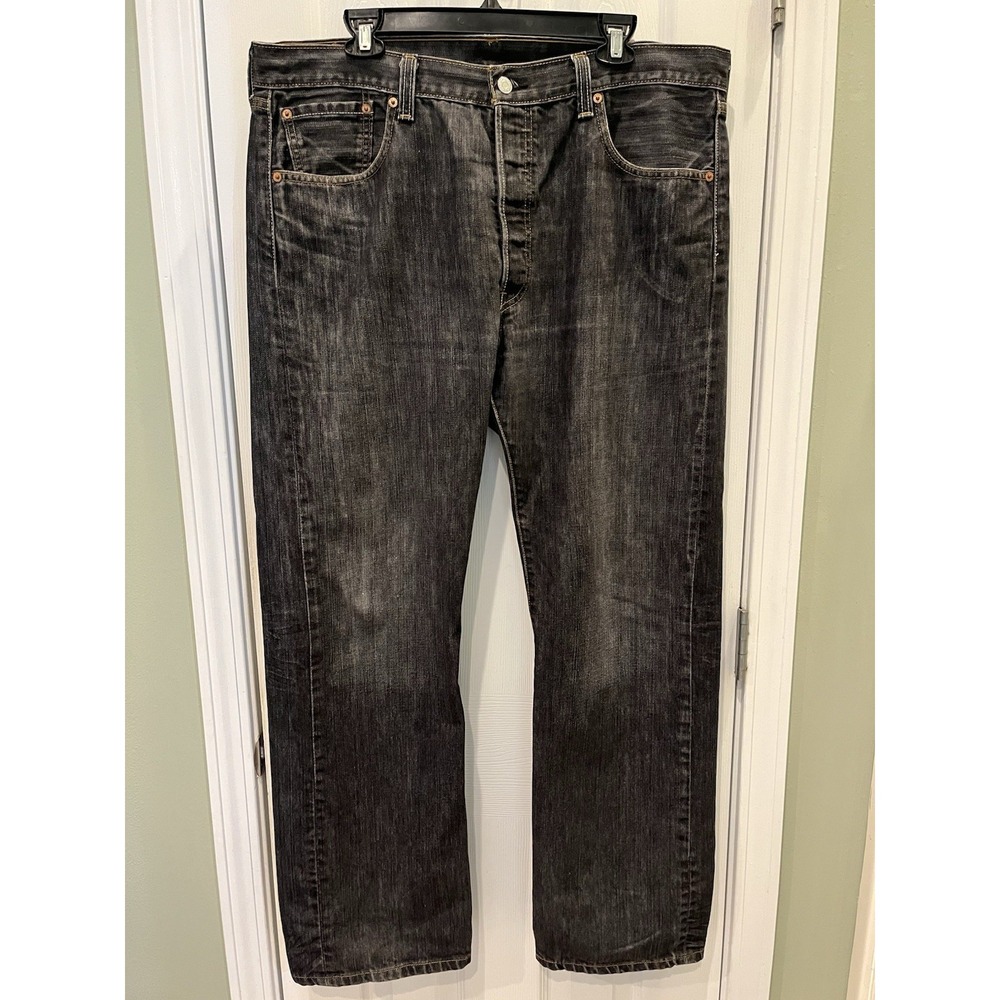 Levis 501 Jeans Button Fly 39x32‎ Black Wash Faded Black Batwing Irregular 36x30